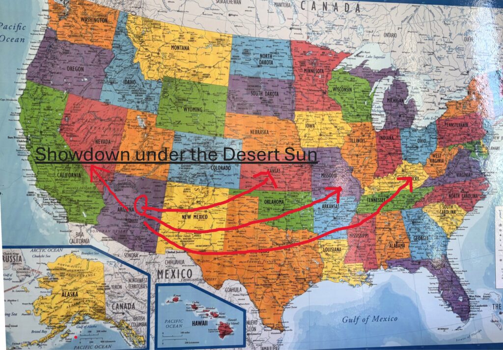 Map of the United States with arrows.